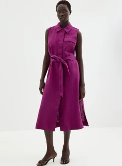 Pure linen belted shirtdress