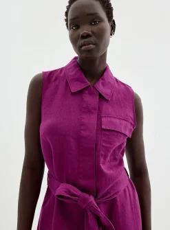 Pure linen belted shirtdress