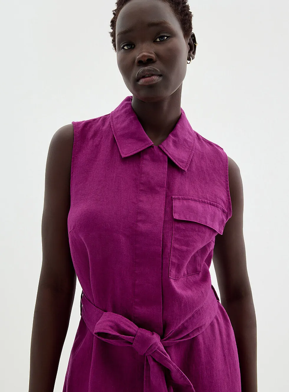 Pure linen belted shirtdress