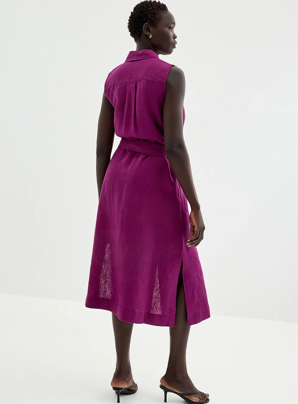 Pure linen belted shirtdress