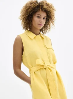 Pure linen belted shirtdress