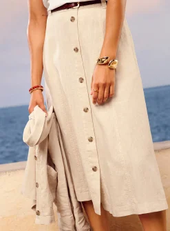 Pure linen button-up skirt