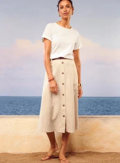Pure linen button-up skirt