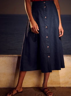 Pure linen button-up skirt