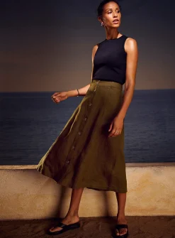 Pure linen button-up skirt