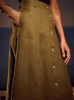 Pure linen button-up skirt