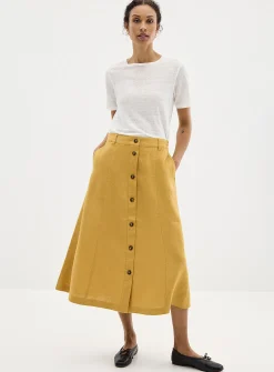 Pure linen button-up skirt