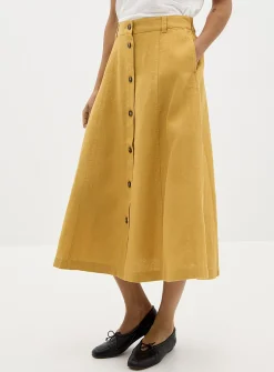 Pure linen button-up skirt