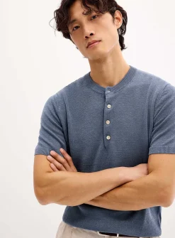 Pure linen knit Henley sweater