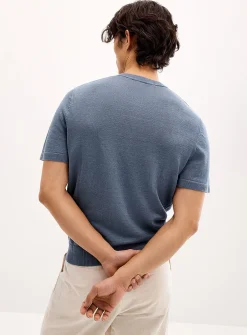 Pure linen knit Henley sweater