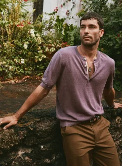 Pure linen knit Henley sweater