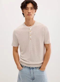 Pure linen knit Henley sweater