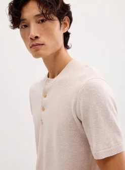 Pure linen knit Henley sweater