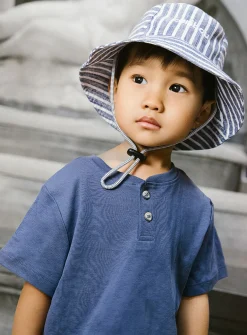 Pure linen striped bucket hat
