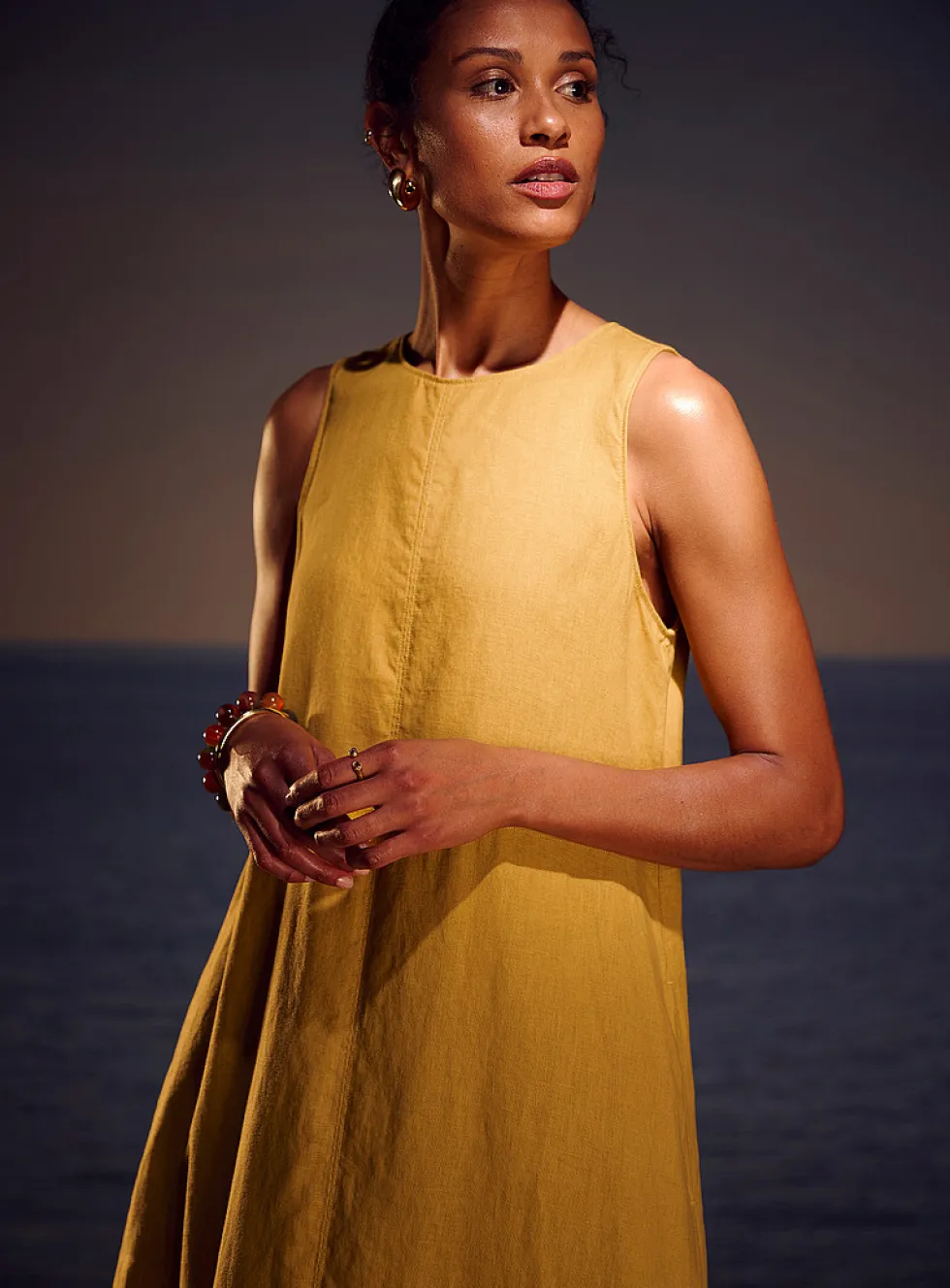 Pure linen trapeze maxi dress