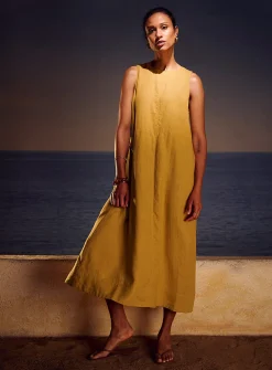 Pure linen trapeze maxi dress
