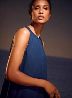 Pure linen trapeze maxi dress