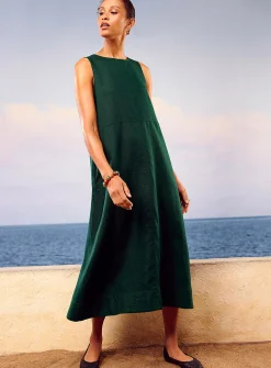 Pure linen trapeze maxi dress