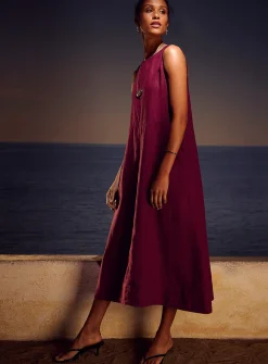 Pure linen trapeze maxi dress
