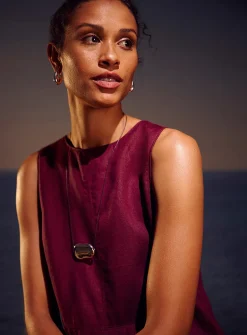 Pure linen trapeze maxi dress