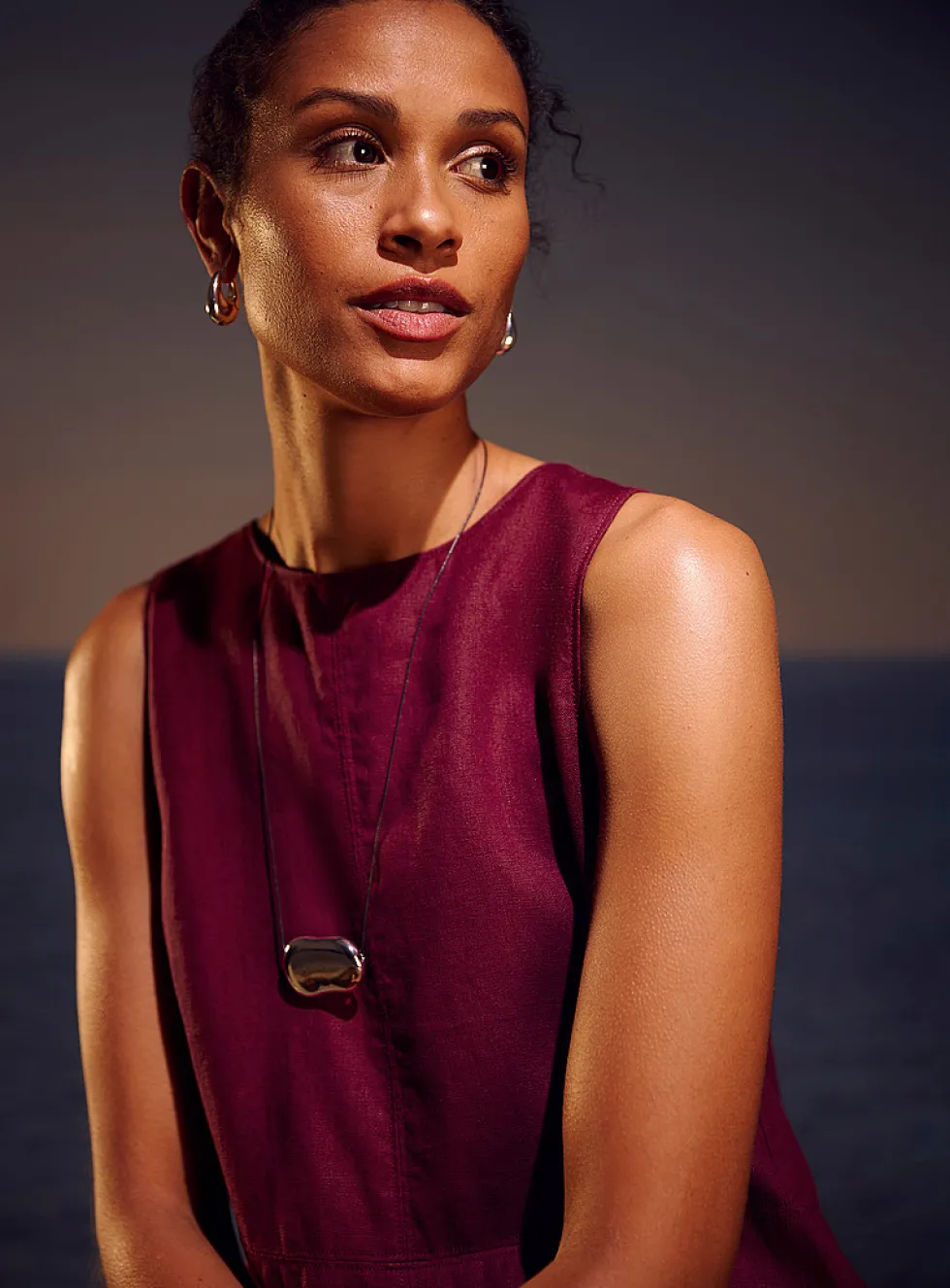 Pure linen trapeze maxi dress