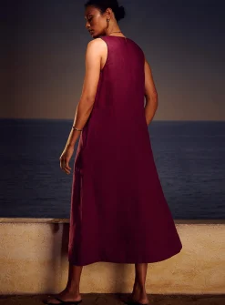 Pure linen trapeze maxi dress