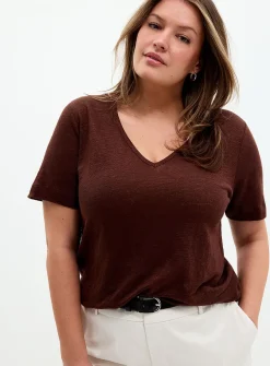 Pure linen V-neck T-shirt