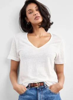 Pure linen V-neck T-shirt