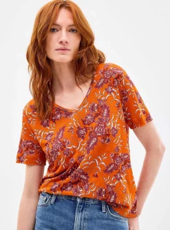 Pure linen V-neck T-shirt
