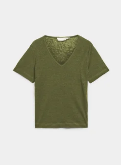 Pure linen V-neck T-shirt