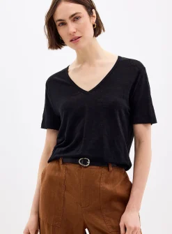Pure linen V-neck T-shirt