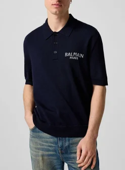 Pure merino wool jacquard polo shirt