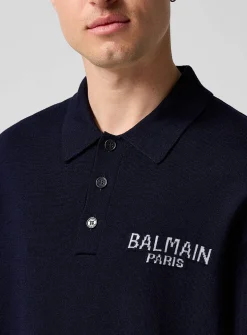 Pure merino wool jacquard polo shirt