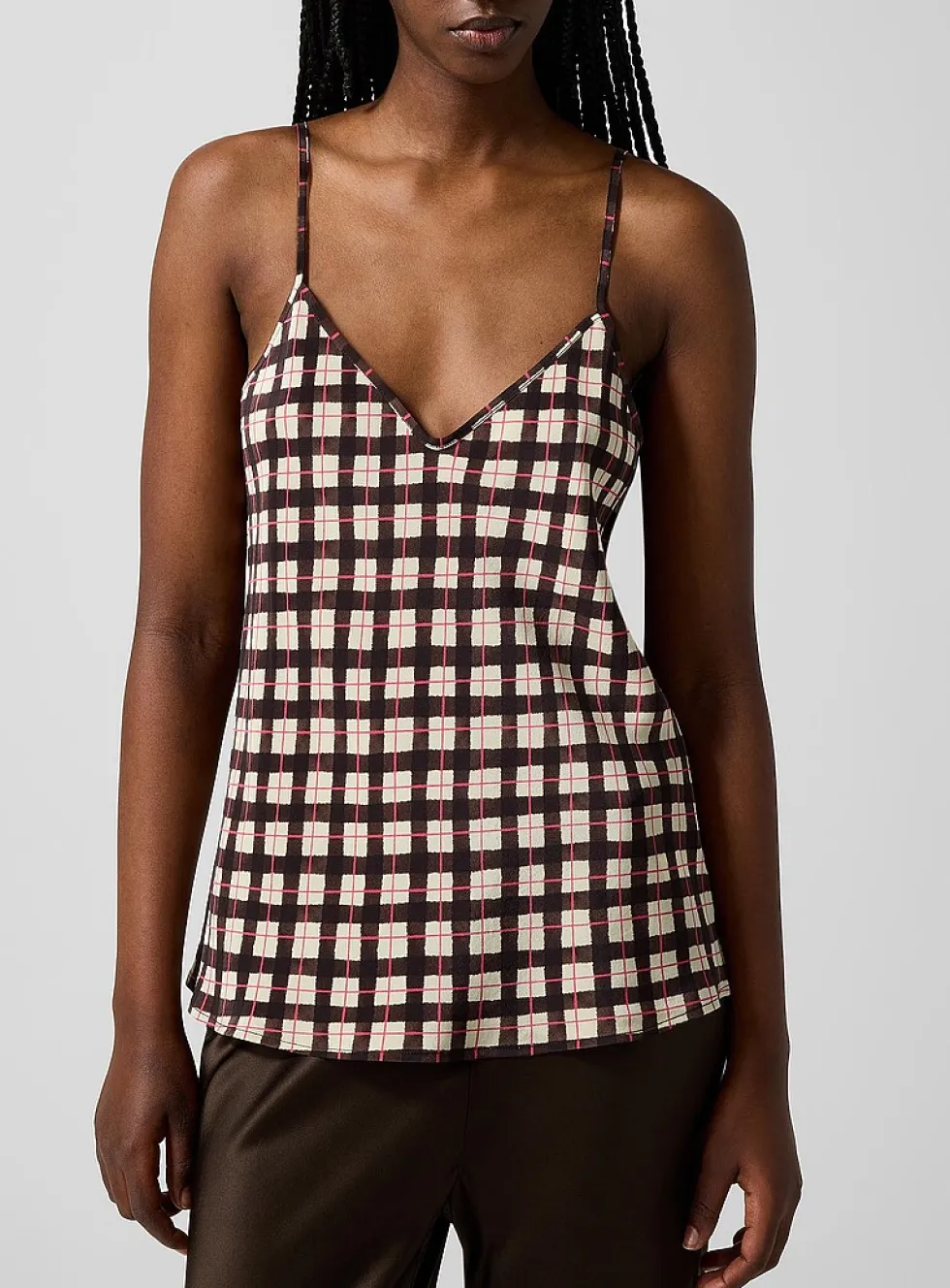 Pure silk brown gingham cami