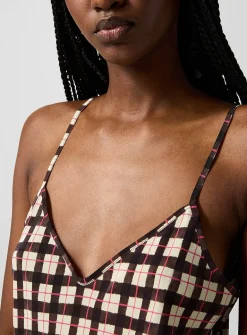 Pure silk brown gingham cami