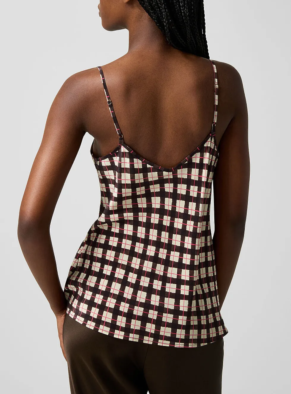Pure silk brown gingham cami