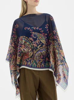 Pure silk poncho-style blouse