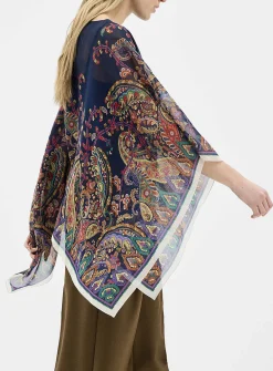 Pure silk poncho-style blouse