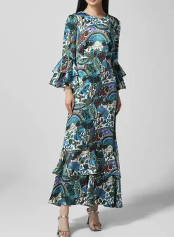 Pure silk ruffled floral dress