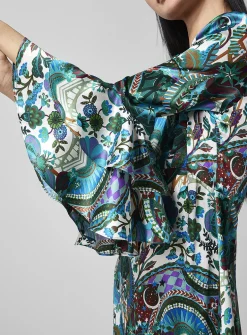 Pure silk ruffled floral dress