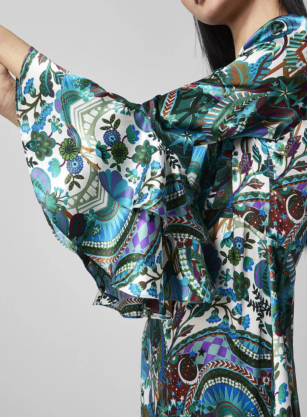 Pure silk ruffled floral dress