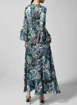 Pure silk ruffled floral dress