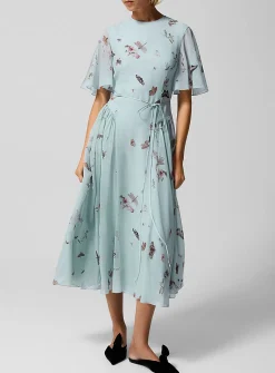 Pure silk sheer sleeves dress