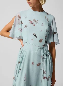 Pure silk sheer sleeves dress