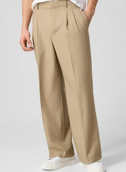 Pure wool pleated wide-leg pant