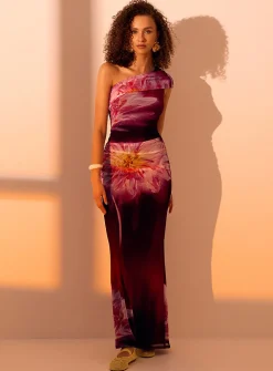 Purple flower off-the-shoulder maxi dress