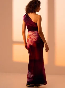 Purple flower off-the-shoulder maxi dress