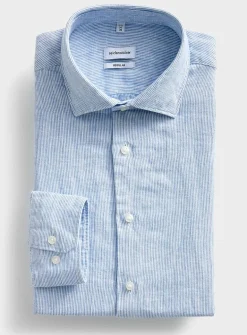 Pyjama-stripe 100% linen shirt