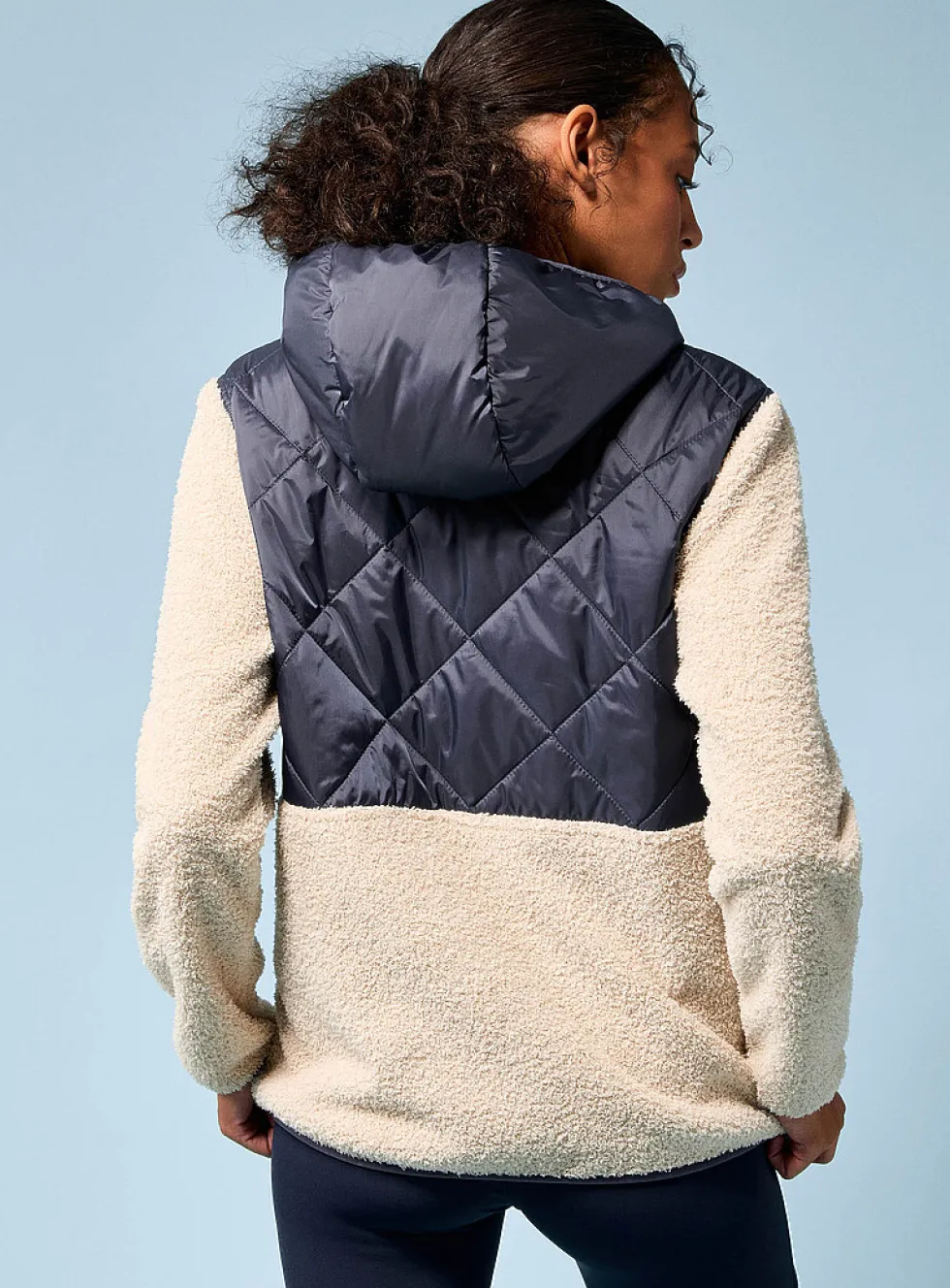 Quilted and bouclé polar fleece hooded jacket