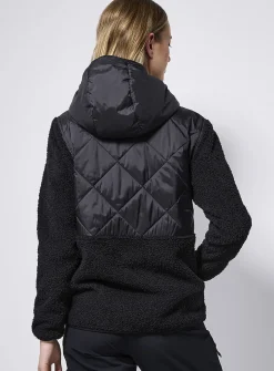 Quilted and bouclé polar fleece hooded jacket